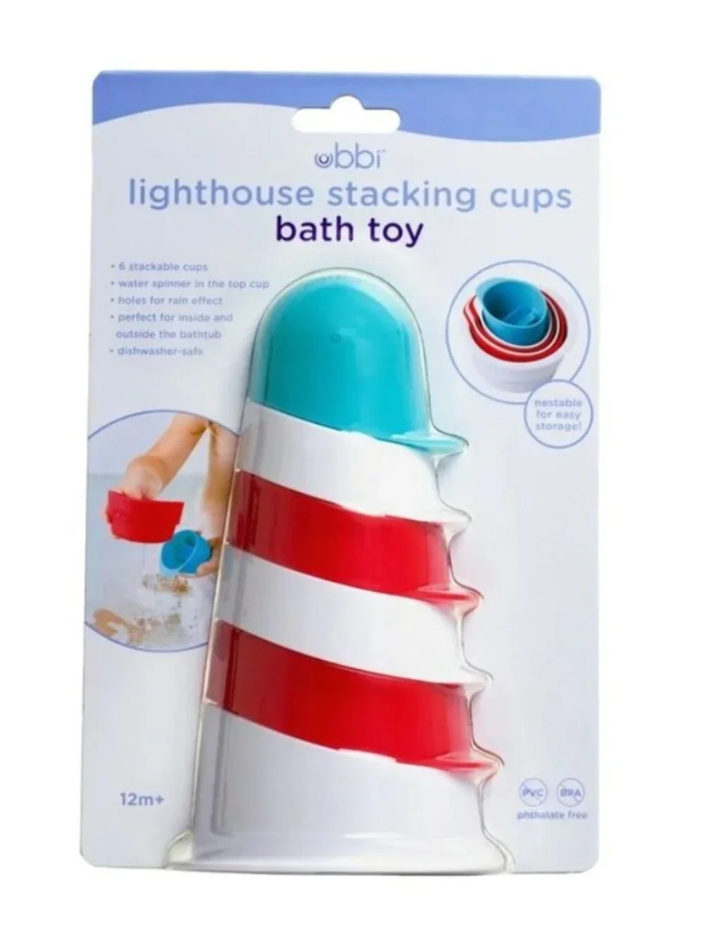Ubbi Lighthouse Stacking Cups Bath Toy 6 Stackable Cups Dishwasher Safe Phthalat